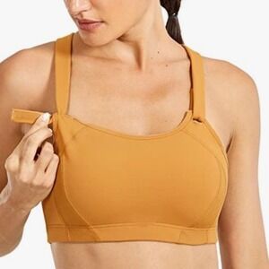 Syrokan Yellow Padded Racerback High Impact Sports‎ Bra Womens Size 42 DD Padded